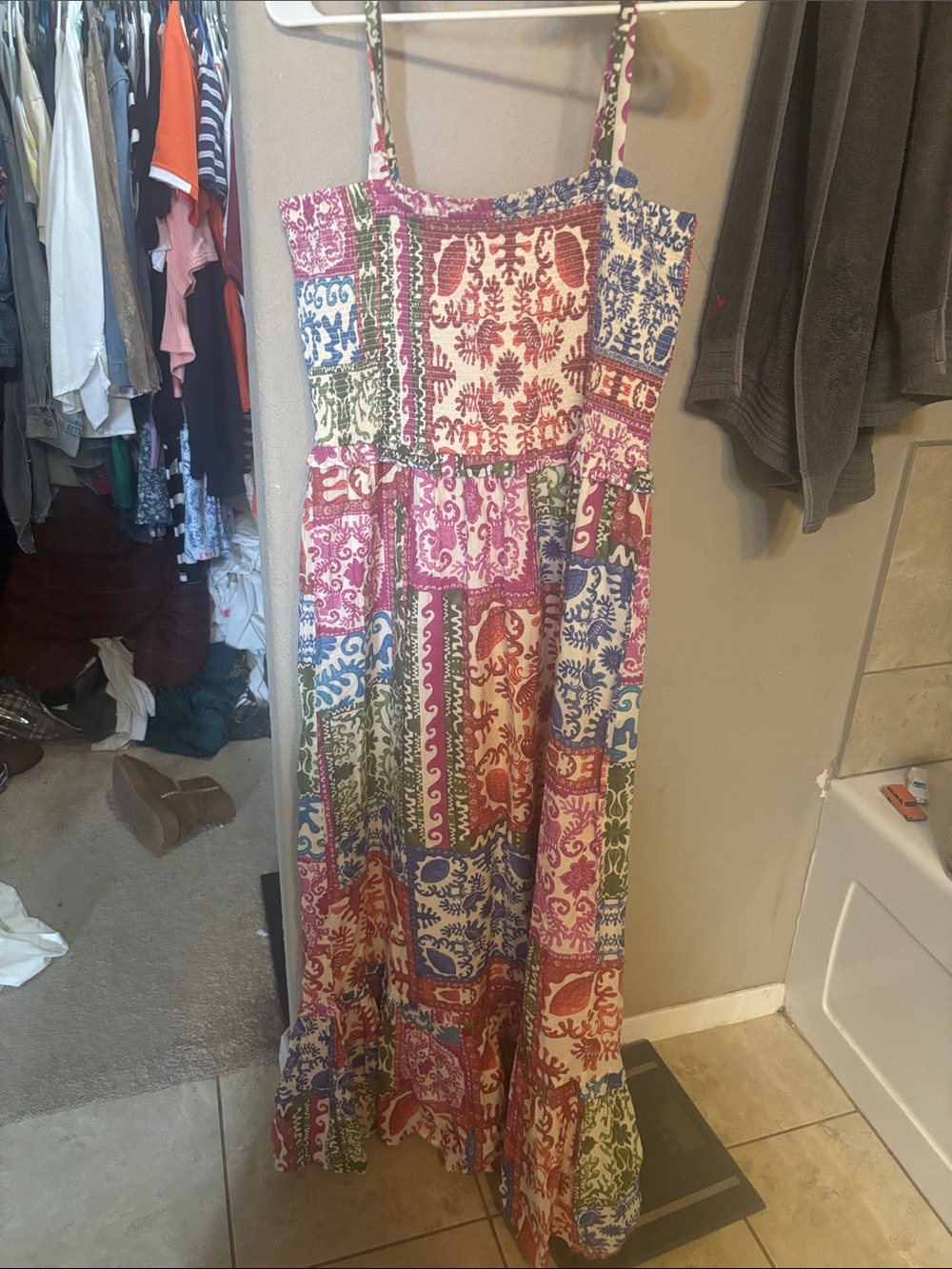 Bila Multicolor Patchwork Maxi Dress with Spaghetti Straps